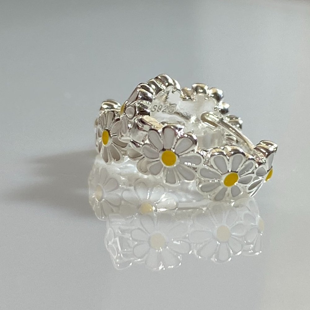 Sterling Silver Daisy Huggie Hoop Earrings - Picture 3 of 9